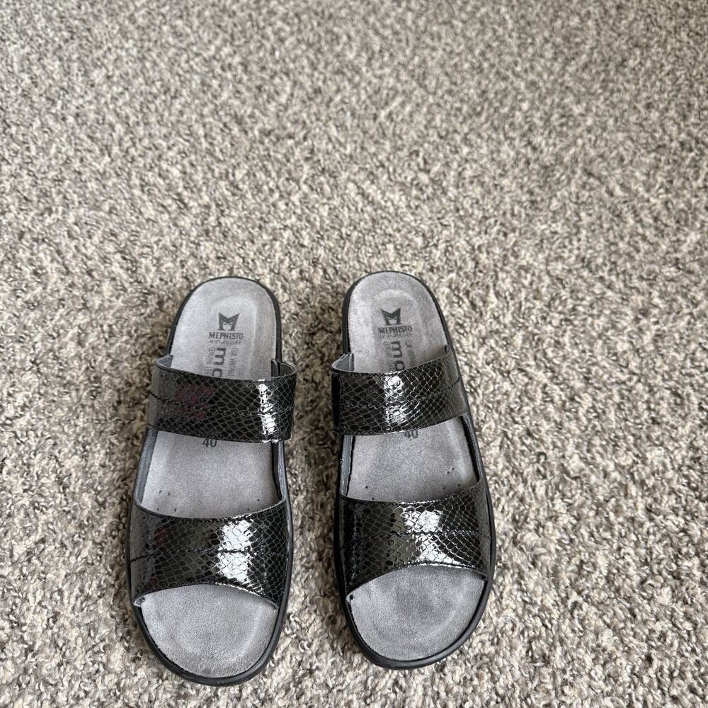 MEPHISTO Women's Air-Relax MOBILS Sandals Black Straps Wedge Sz EU 40 US 10 New